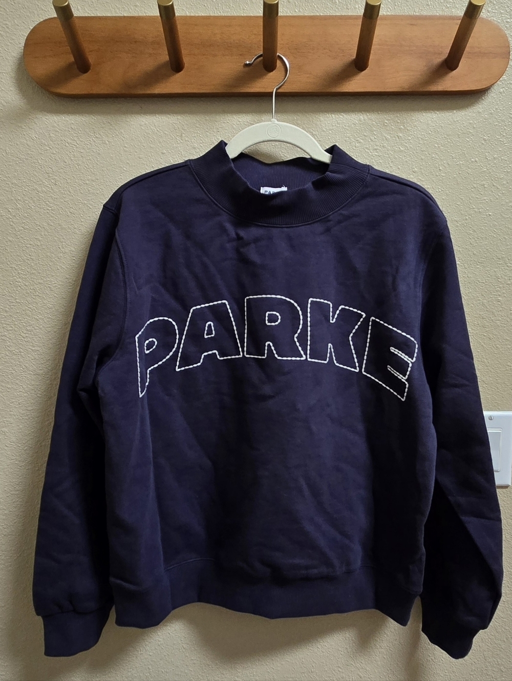Parke x Target Womens Mockneck Pullover Varsity Sweatshirt Navy Blue XXS/XS NWT